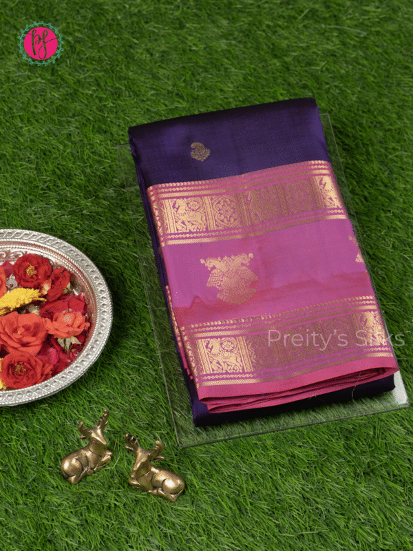 Pure Kanjeevaram silk – Dark blue and pink-PF15783