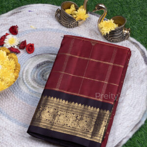 Pure Kanchipurm silk saree -Marron and Black-PF10255