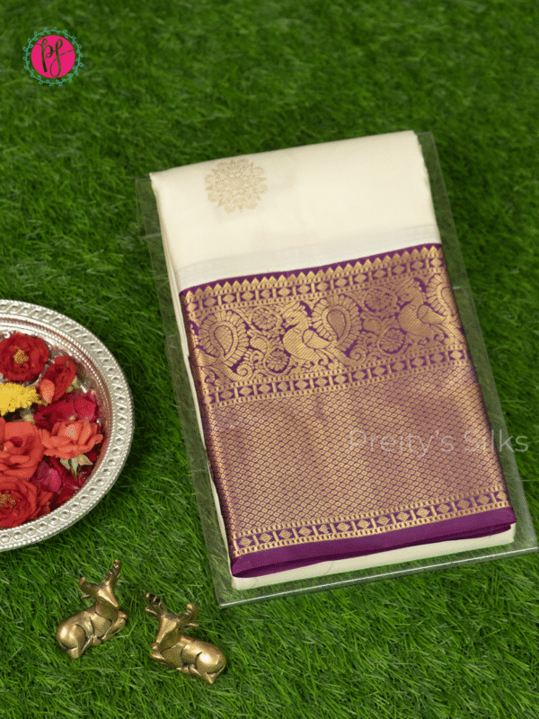 Pure Kanjeevaram silk -Creme with wine -PF15790