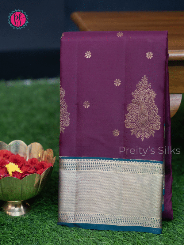 Pure Kanjeevaram silk – Wine and peacockblue -PF14733