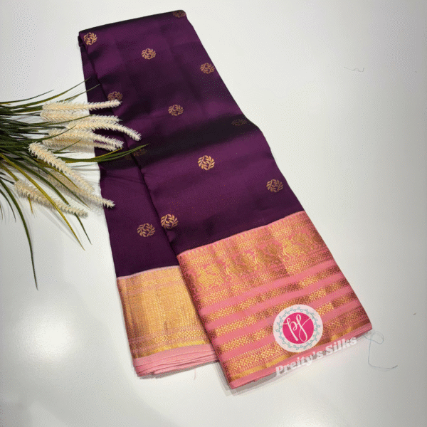 Powerloom Kanjeevaram silk -Dark purple and Pink  -PF18774