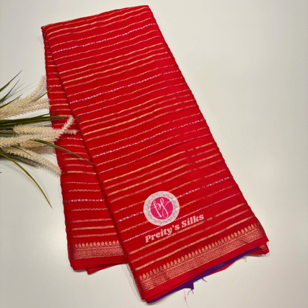 Munga crepe saree -Red-PF15205
