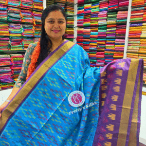 Pure Ikkat Pochampally silk saree-  Skyblue and Purple -PF02642