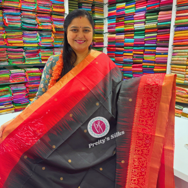 Pure Kanchi soft silk saree -Black and red -PF05696