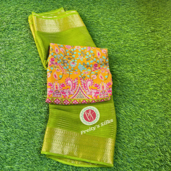 Semi Crepe saree -Parrot green -PF12330