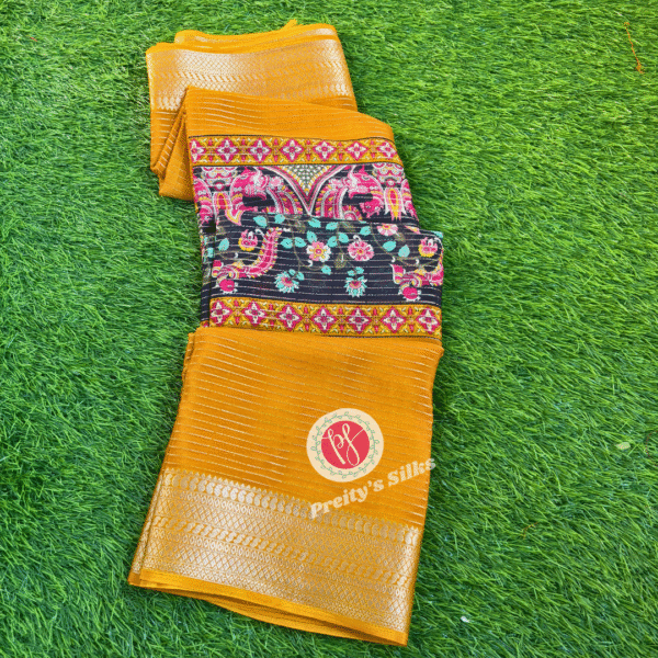 Semi Crepe saree -Yellow-PF12327