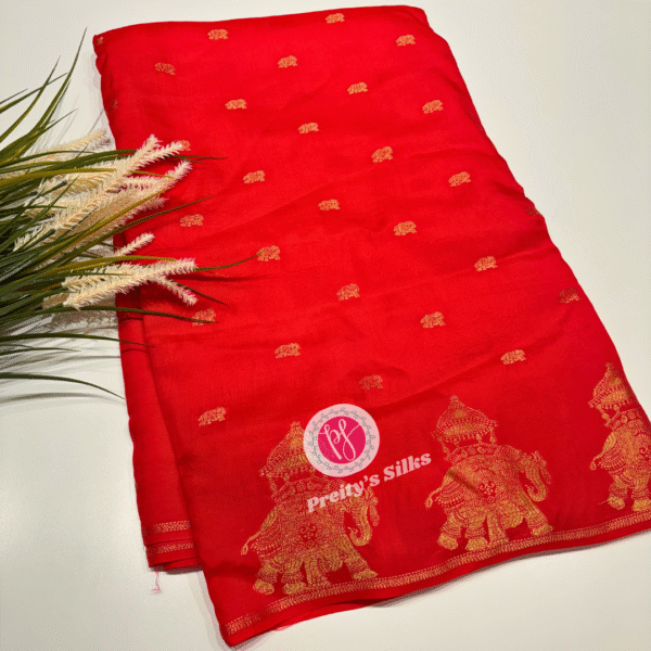 Munga Crepe saree -Red-PF12210