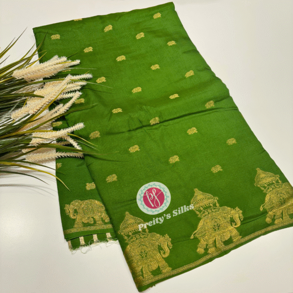 Munga Crepe saree -Mehandi green-PF12214