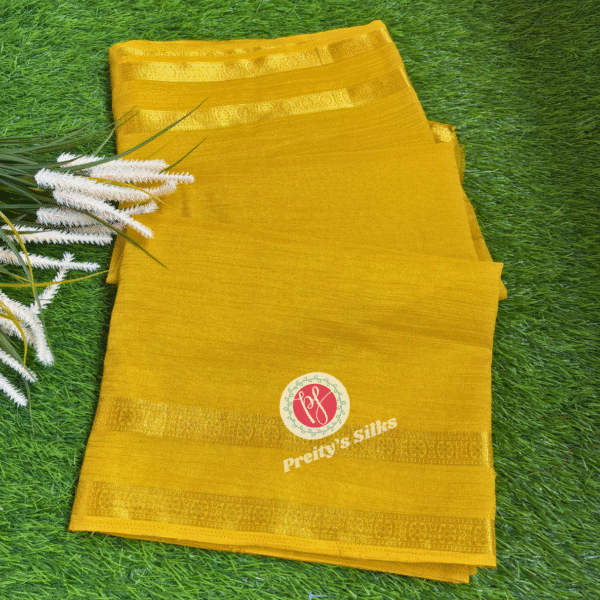 Crushed Tissue Saree- Mustard Yellow -PF12168