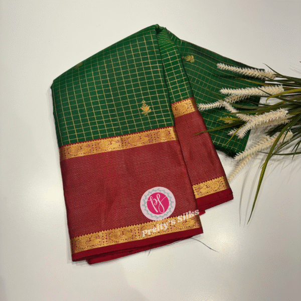 Pure kanchipurm silk saree-Green and Marron-PF11624