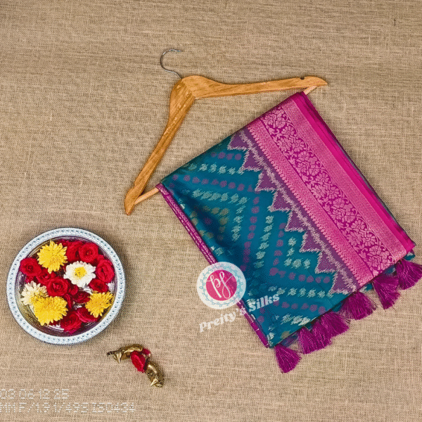 Pochampally soft silk-Pecock blue and pink  -PF11734