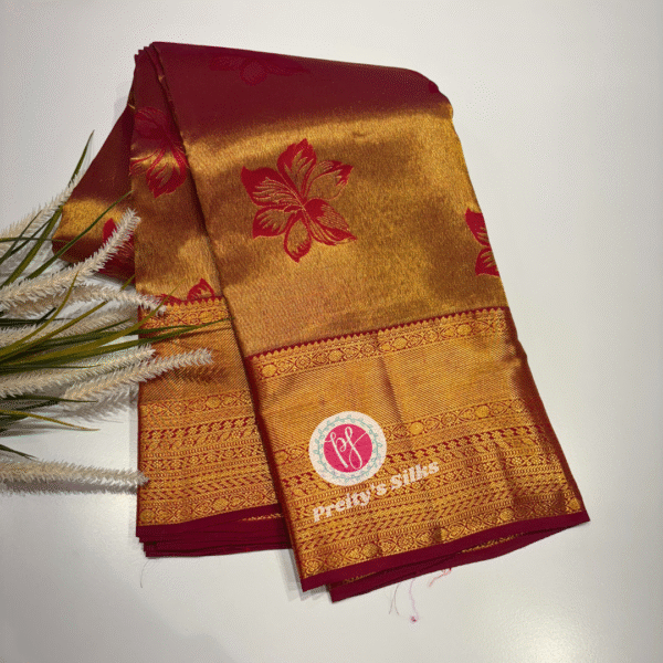 Tissue kanchipurm silk saree -Marron-PF08183